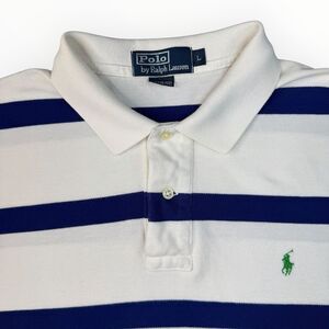 Vtg Polo Ralph Lauren Striped Polo Mens Large White Blue Pony Rugby Preppy Y2K